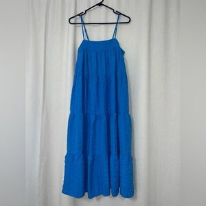 Impressions Tiered Textured Blue Midi Dress